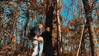 Wooded walk turns into passionate encounter