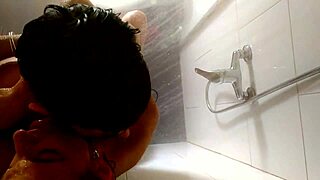 Oral pleasure in doggy shower scene