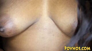 Beautiful black teen with perfect ass gets POV cock suck and fuck