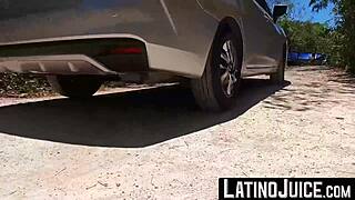 Latino hunk gets pounded outdoors