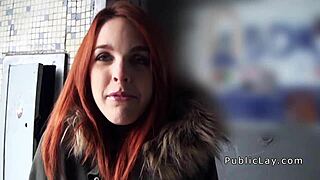 Spanish redhead gets public thruple