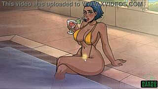 Big tits and great oral sex in a shower scene in a cartoon adult video