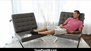 Skinny teen gets creamy reward