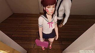 3D animated oral sex and anal scene with a big butt