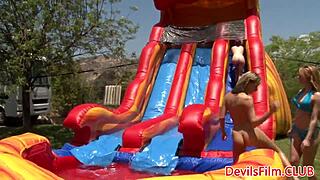 Outdoor fun with lesbian toys