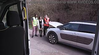 Slender blonde takes two hard cocks