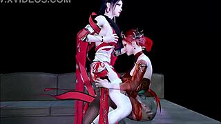 3D animated threesome with two busty princesses and big cocks