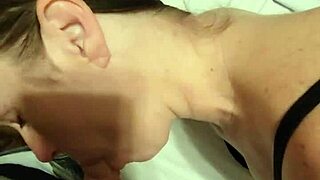 Sexy wife gives deepthroat blowjob and gets cum on ass