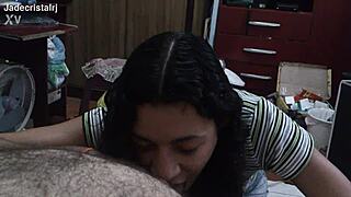 Housewife gets hubby to film her teasing and sucking
