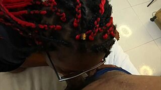 Black horny teen gets a mouthful of cum from a big cock