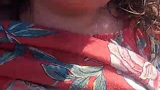 Amateur Housewife Blowjob and Doggy Style, Cum in Mouth in Wild Bush