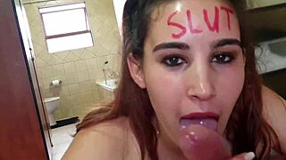 The lipstick lesbian is getting slapped, spat on and fucked in the face