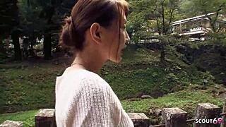 skinny asian mature wife chats before cheating suck and swallow in jav pov