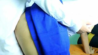 Uh, schoolgirl gets pounded doggystyle with huge dildo after class!