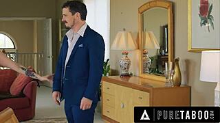 Unbelievable! Cheating Wife Vanessa Vega Blindfolds Husband for Secret Lover's Deepthroat 3some!
