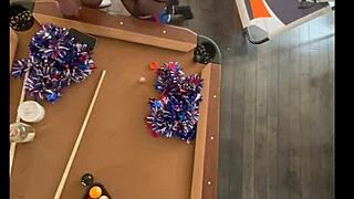 this cheerleader got wild at the pool hall, riding and sucking a huge black cock. she took it hard in every position.