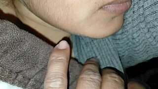 Step brother rubbed and fucked smooth pussy in intense bedroom session