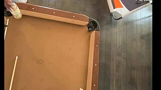 this cheerleader got wild at the pool hall, riding and sucking a huge black cock. she took it hard in every position.
