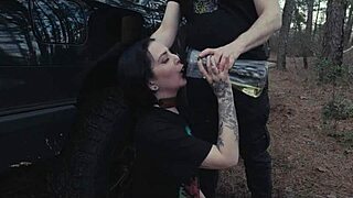 Wanna see this submissive cutie eat ass and take rough face fucking at roadside?