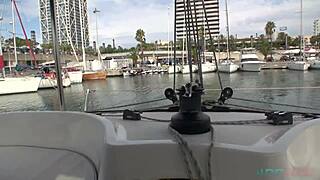 Hey, two chicks eating pussy on a boat off Barcelona!