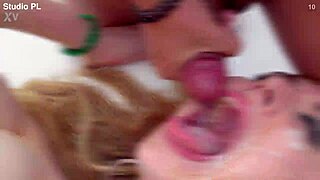Belle Jolie and Marina Gold Swallow BBC Cum in Wild 5on1 Bukkake!