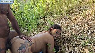 machos dotados bang a brunette with double action in the woods.