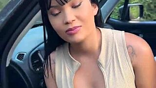 asian beauty stopped at checkpoint, hooks up with cop in woods
