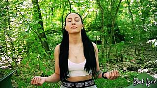 freeuse jerking on ponytail brunette during meditation with huge facial in forest