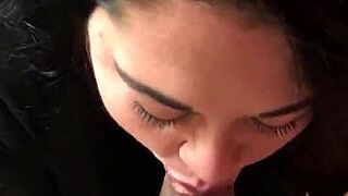 down in the basement, she’s sucking off a huge black cock like a pro