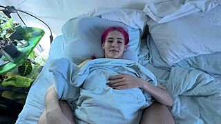 Wow! Can you believe this cute babe with small tits in bed?