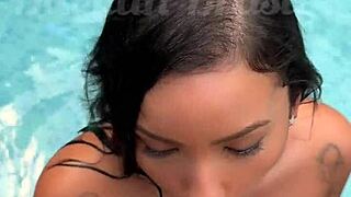 damn, asian hottie banging by the pool with hung stud