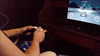 Intense Blowjob While Playing NFS Until She Swallows Every Last Drop