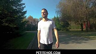 Petitehoe, tiny busty blonde Roxy Risingstar teased by big Vince Karter on her way home