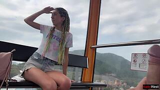 Public Dick Flash with Girl Jerking Cock on Ferris Wheel