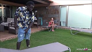 Milf Kacy, suck that black poolboy’s cock now, ja? German interracial action!