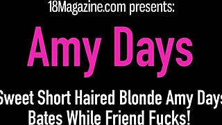 sweet short-haired blonde amy days masturbates during the scene. her friend fucks alongside her.
