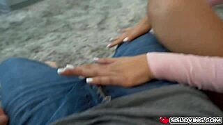 I feel so turned on as my stepbrother rubs lotion on my back, his touch lingering intimately.