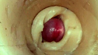 Camera dives deep inside her tight pussy to catch that massive cum blast exploding