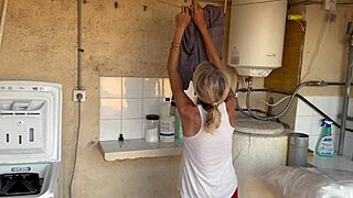 Neighbor Experiences Accidental Sex In Washing Machine Leading To Two Quick Orgasms And Creampie