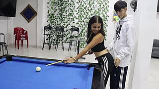 Oh Wow, Stepbrother Teaches His Perverted Latina Stepsister Pool And She Gets So Hot She Begs To Fuck On The Table - Porno En Espanol!