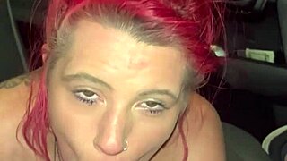 the real redhead hooker engages in bareback encounters outdoors in a car allowing cum inside her