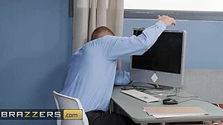 Office hottie Catherine Knight contrasts professional vibes by sucking boss Danny D and coworker Xander in gloryhole threesome with cum in mouth