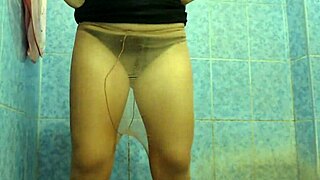 so these two cute stepsisters are peeing on each other, then the husband joins in for a wild threesome ending with a lesbian shower