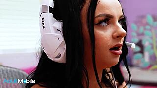 Pierced babe Payton Preslee slips on her gamer headset before diving into sucking Tommy Gunn's thick cock through intense AdultMobile play.