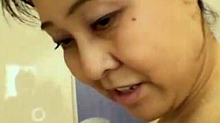 horny japanese step mom gets hardcore fucking in shower, brunette hairy beaver fingering masturbation
